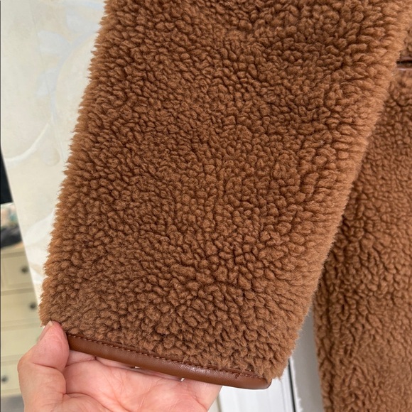 Ann Taylor Fun Faux Sherpa with Faux Leather Wool Blend Double-Breasted Coat - Picture 4 of 9